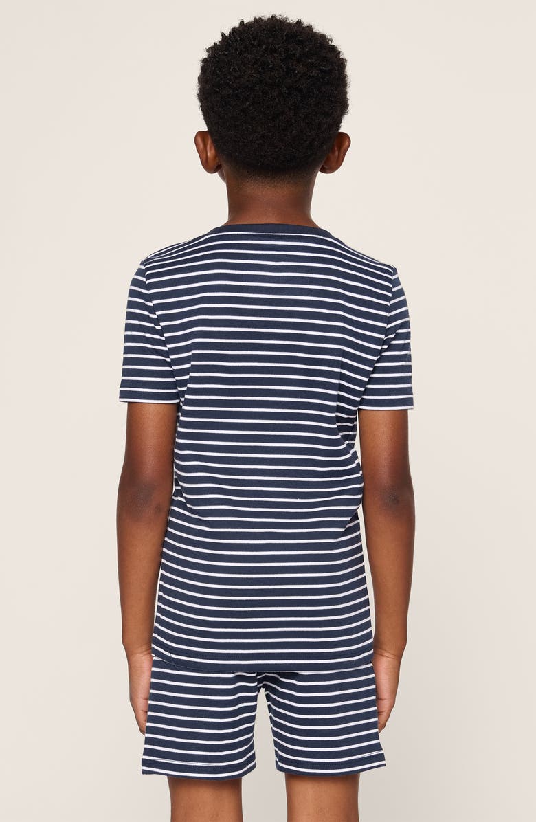 Petite Plume Kids' Stripe Fitted Two-Piece Pima Cotton Pajamas, Alternate, color, Navy