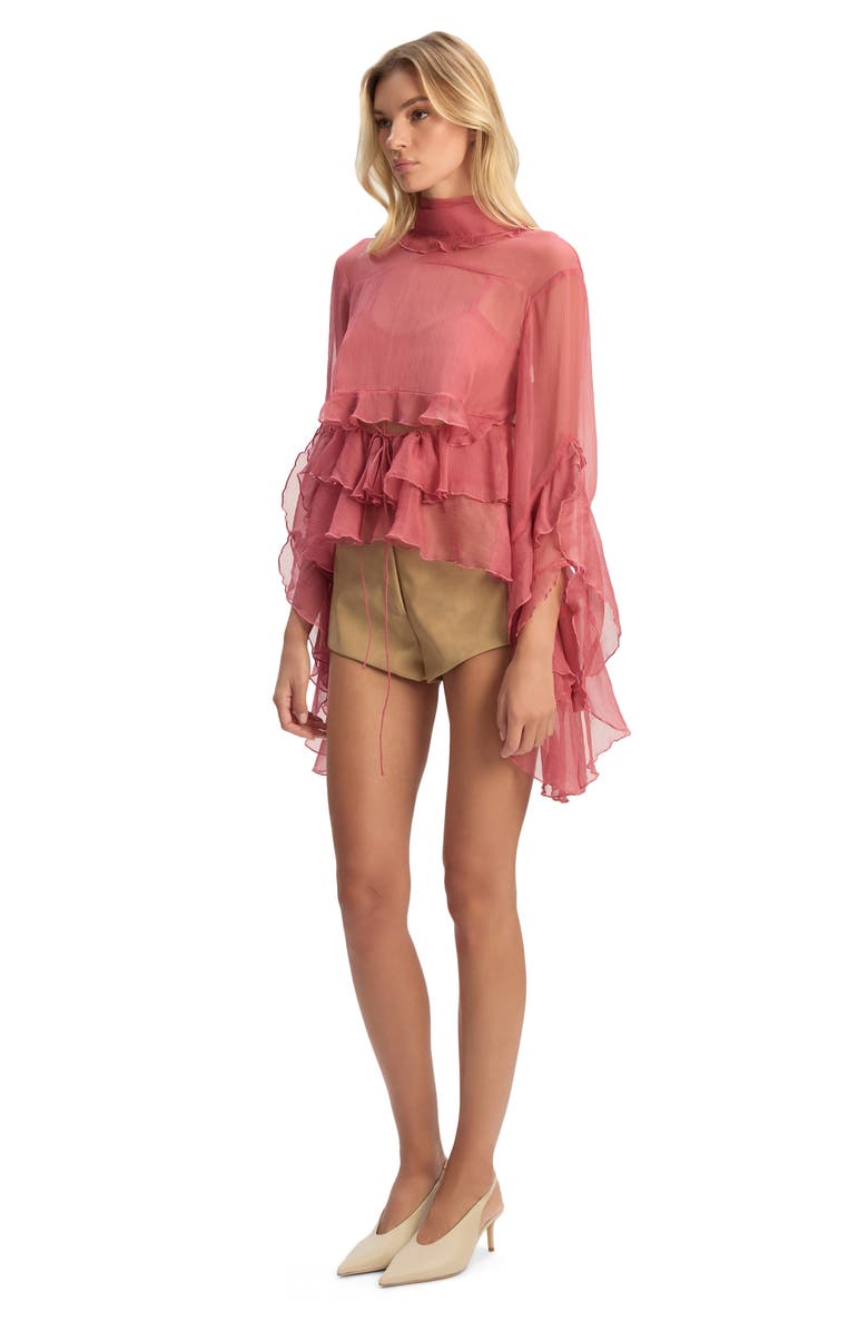 Bardot Anyssa Crinkle Chiffon Babydoll Top, Alternate, color, Rose