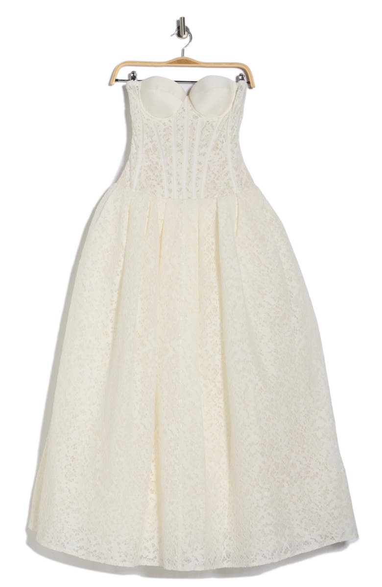 Simkhai Evangeline Strapless Bustier Lace Dress, Main, color, Ivory