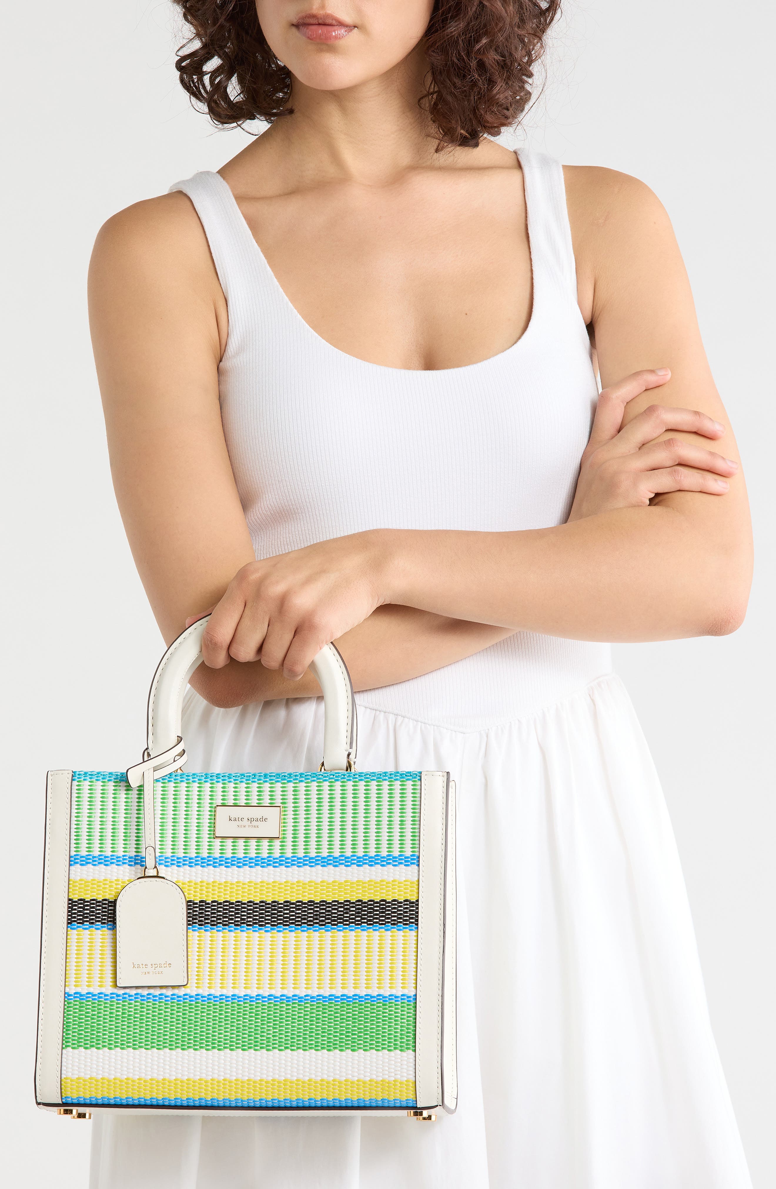 manhattan striped woven straw tote, Alternate, color, GREEN MULTI