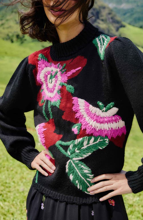 Farm Rio Colorful Flower Turtleneck Sweater In Multi