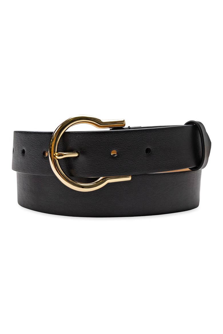Hinged Buckle Leather Belt, Main, color, BLACK