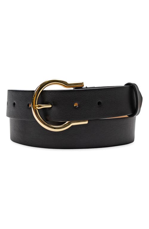 Cole Haan Hinged Buckle Leather Belt in Black at Nordstrom, Size Large
