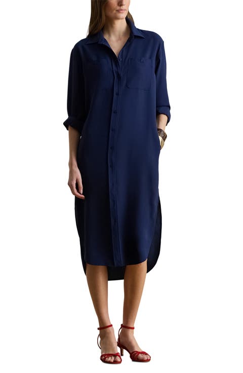 Long Sleeve Double Faced Georgette Shirtdress