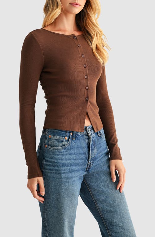 Lush Long Sleeve Button Front Crop Top In Brown