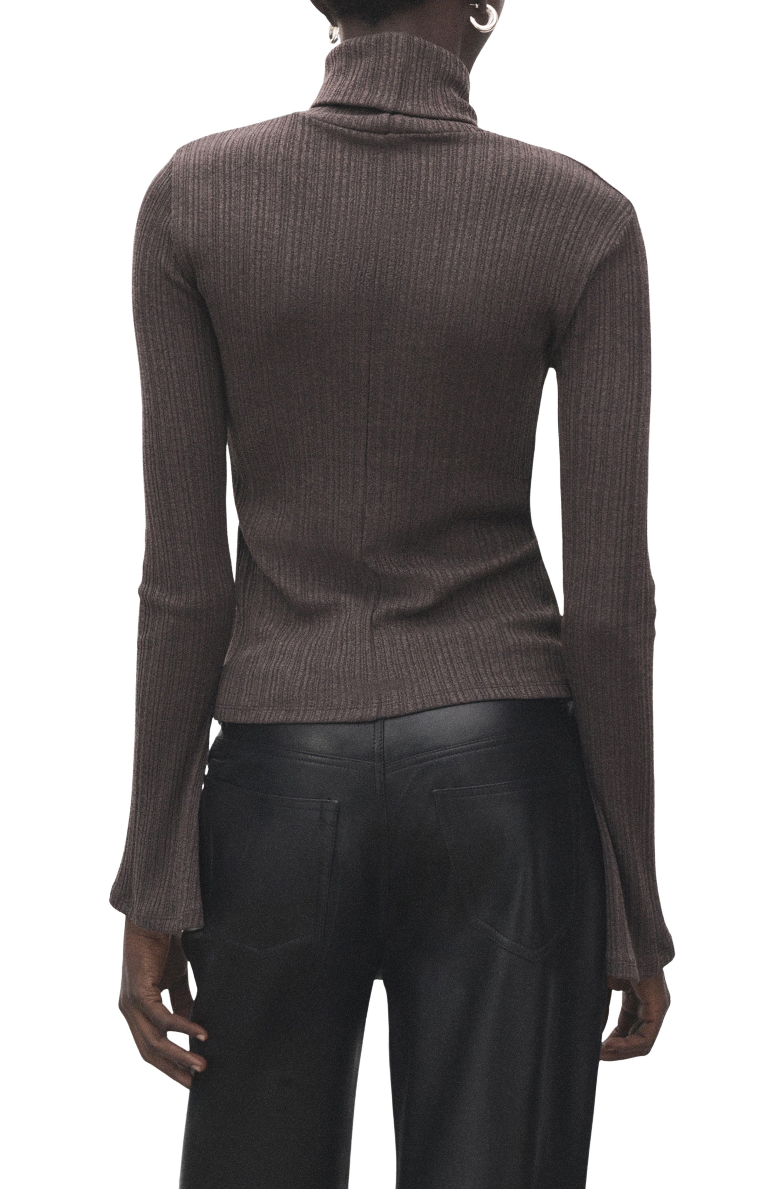 Turtleneck Flare Sleeve Rib Sweater - image 2