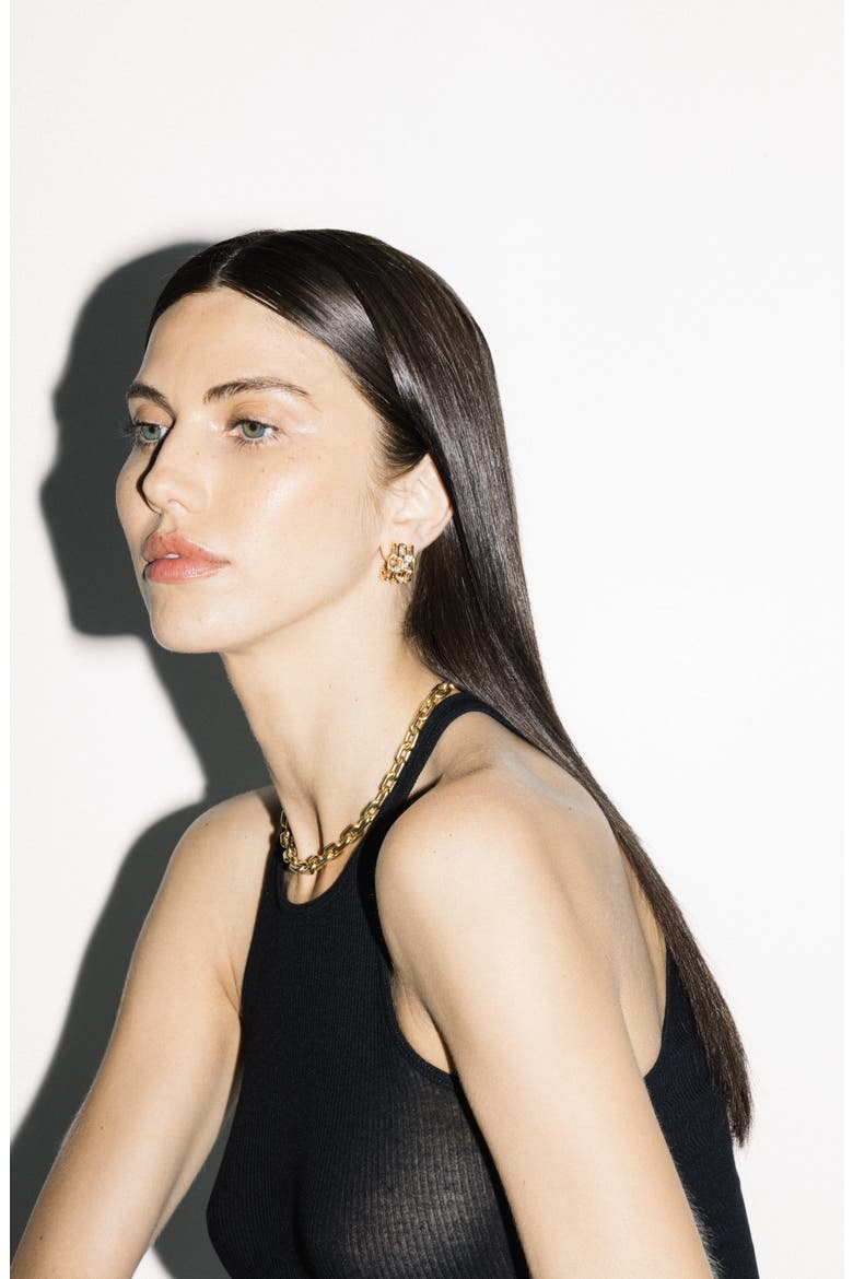 Power Stack Diamond Hoop Earrings, Alternate, color, YELLOW GOLD