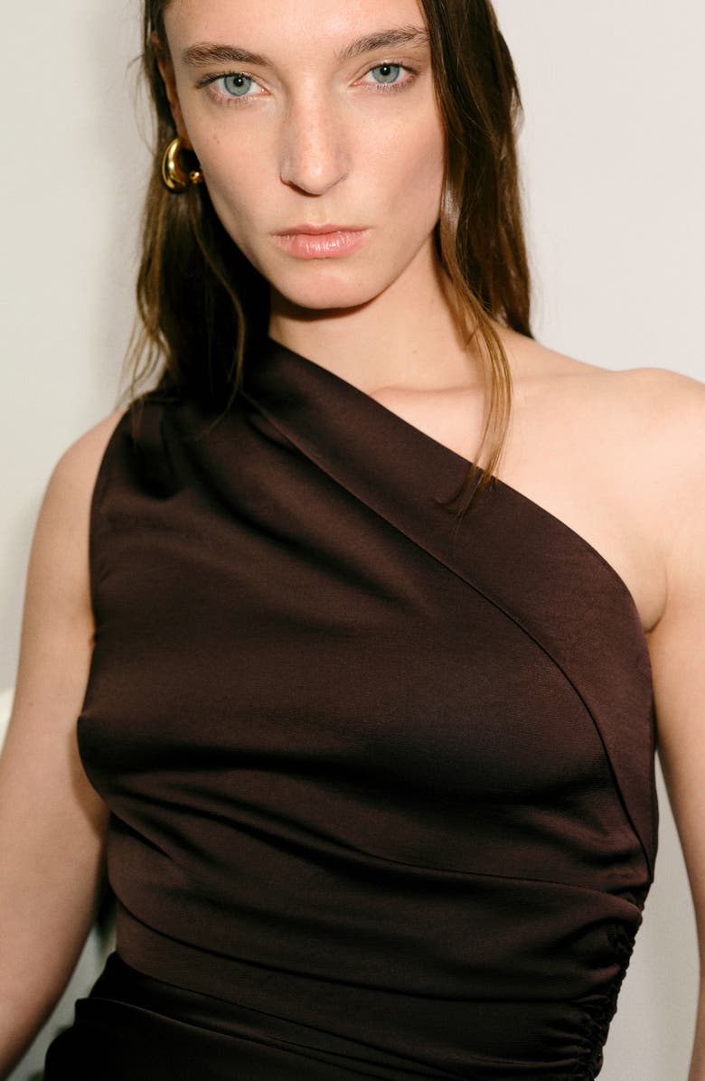 MANGO Ruched One-Shoulder Midi Dress, Alternate, color,