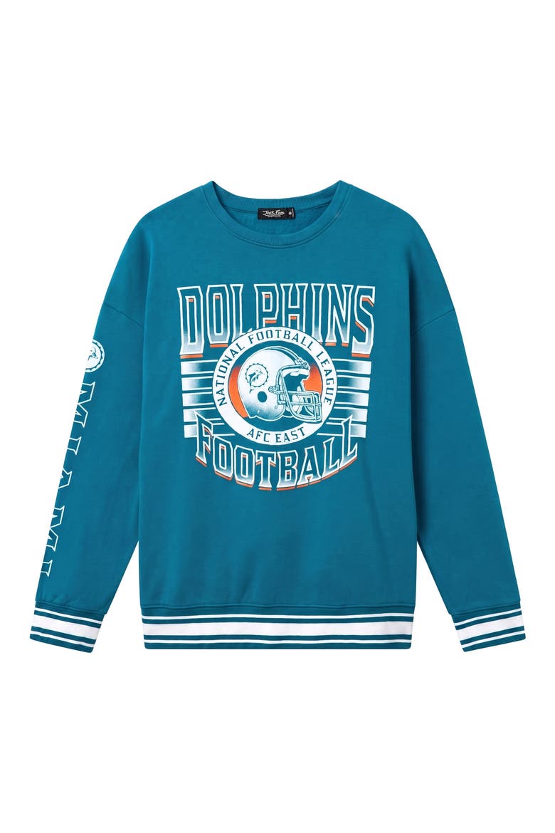 Miami Dolphins Oversize Striped Rib Fleece Crewneck Sweatshirt, Main, color, TEAL