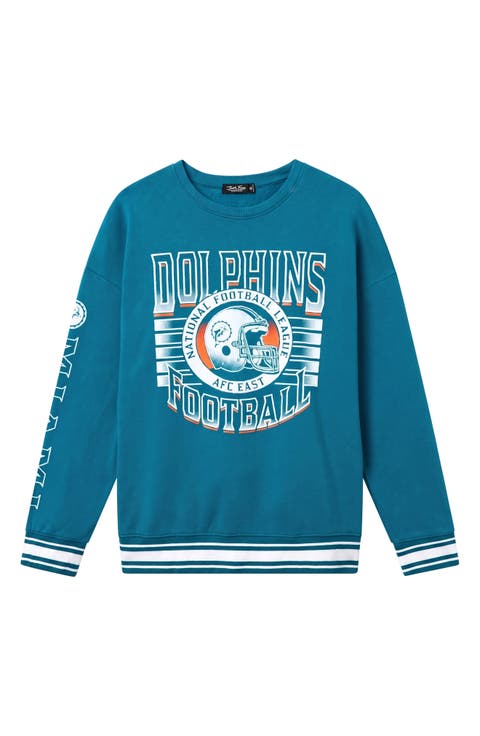 Miami Dolphins Oversize Striped Rib Fleece Crewneck Sweatshirt