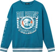 Junk Food Miami Dolphins Oversize Striped Rib Fleece Crewneck Sweatshirt