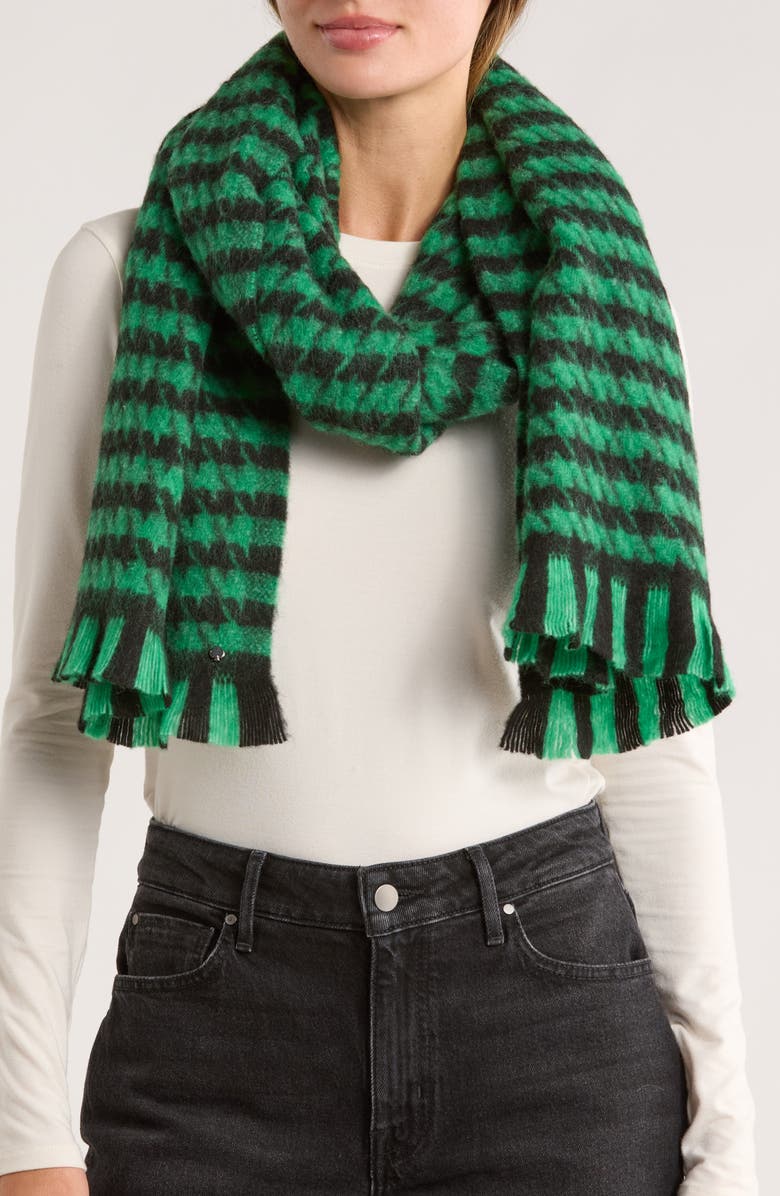 Kate Spade New York painterly houndstooth yarn dyed scarf, Main, color, Green Multi