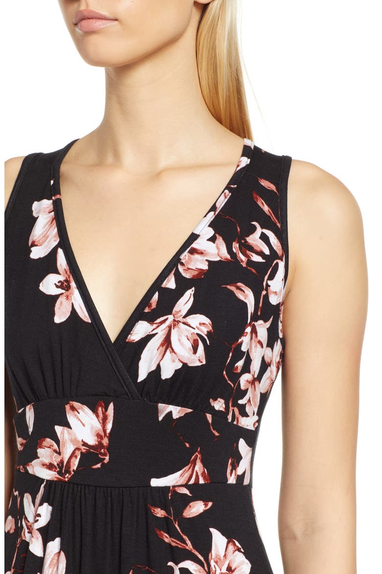 Empire Waist Jersey Maxi Dress, Alternate, color, BLACK