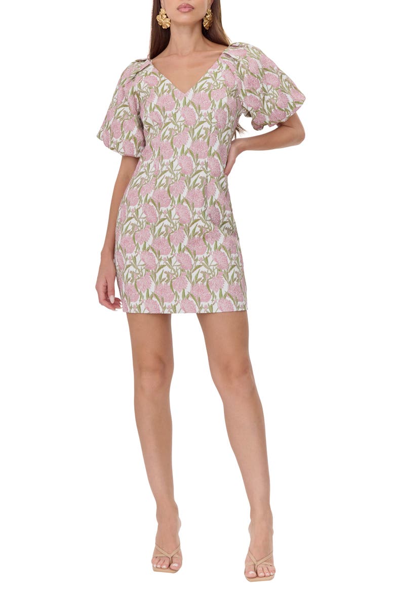 Floral Jacquard Puff Sleeve Minidress