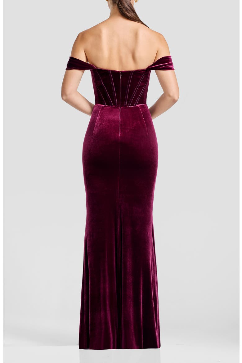 Melania Off the Shoulder Velvet Gown, Alternate, color, DARK CHERRY