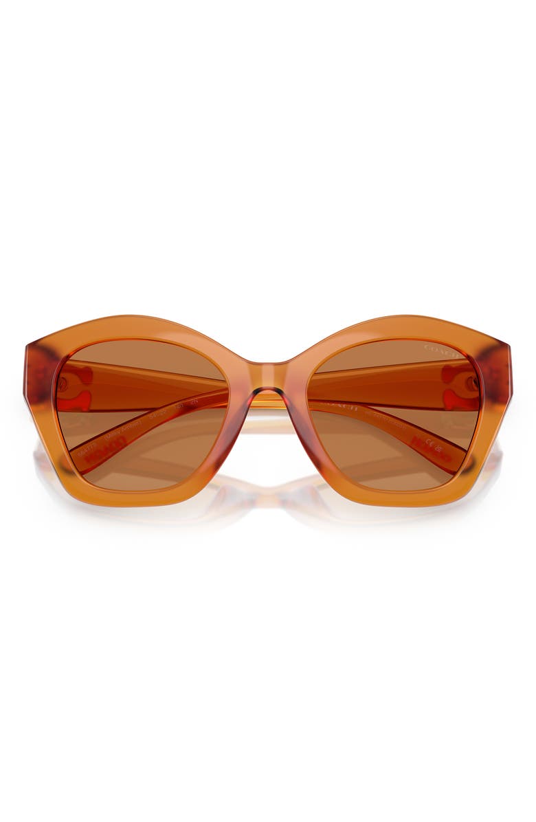 COACH 57mm Irregular Round Sunglasses, Alternate, color, Milky Amber / Brown Solid