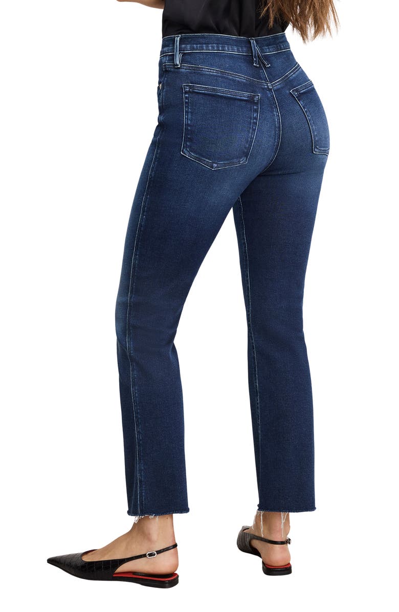 Good American Soft-Tech Good Standard Raw Hem Kick Flare Jeans, Alternate, color, Indigo1068