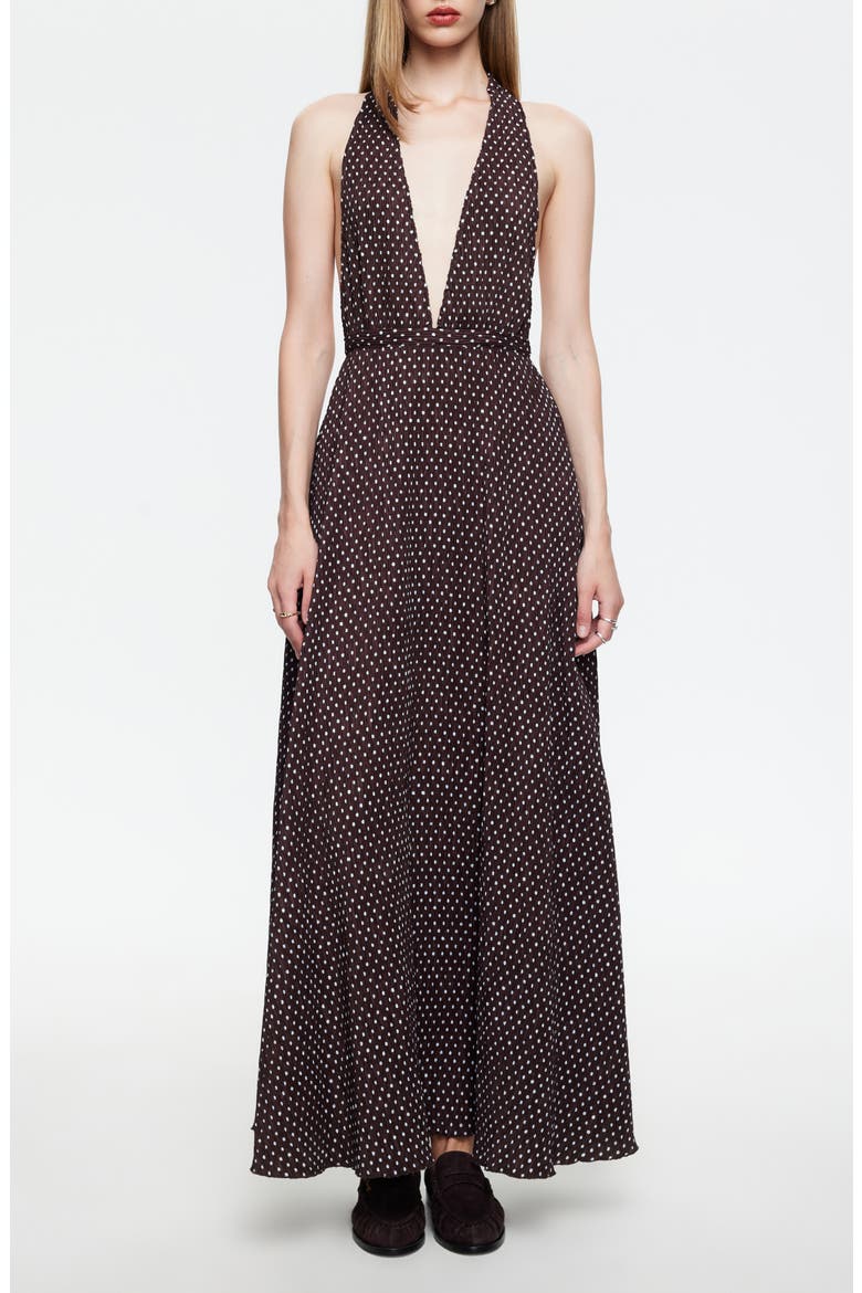 District Maxi Halter Dress, Main, color, CHOCOLATE BLUE POLKA