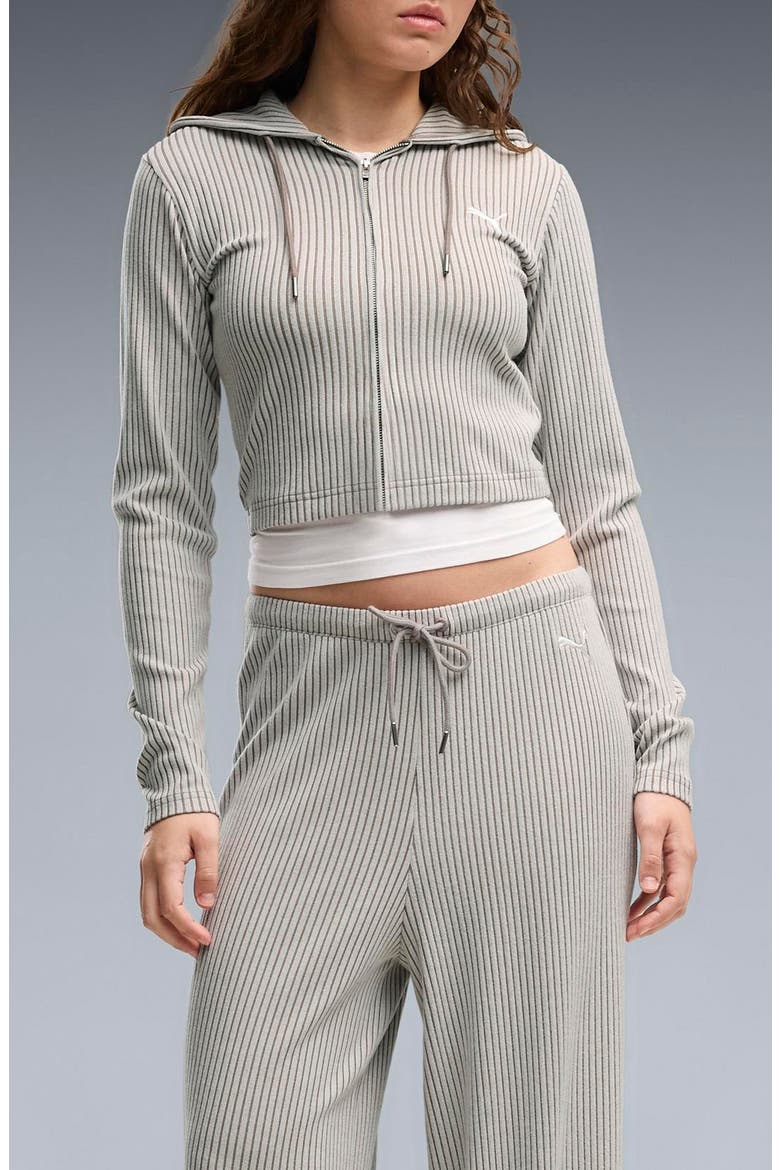 Ribbed Full Zip Hoodie, Main, color, MOUSE GRAY HEATHER