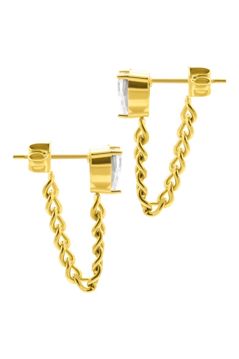 Crystal Heart Chain Drop Stud Earrings, Alternate, color, GOLD