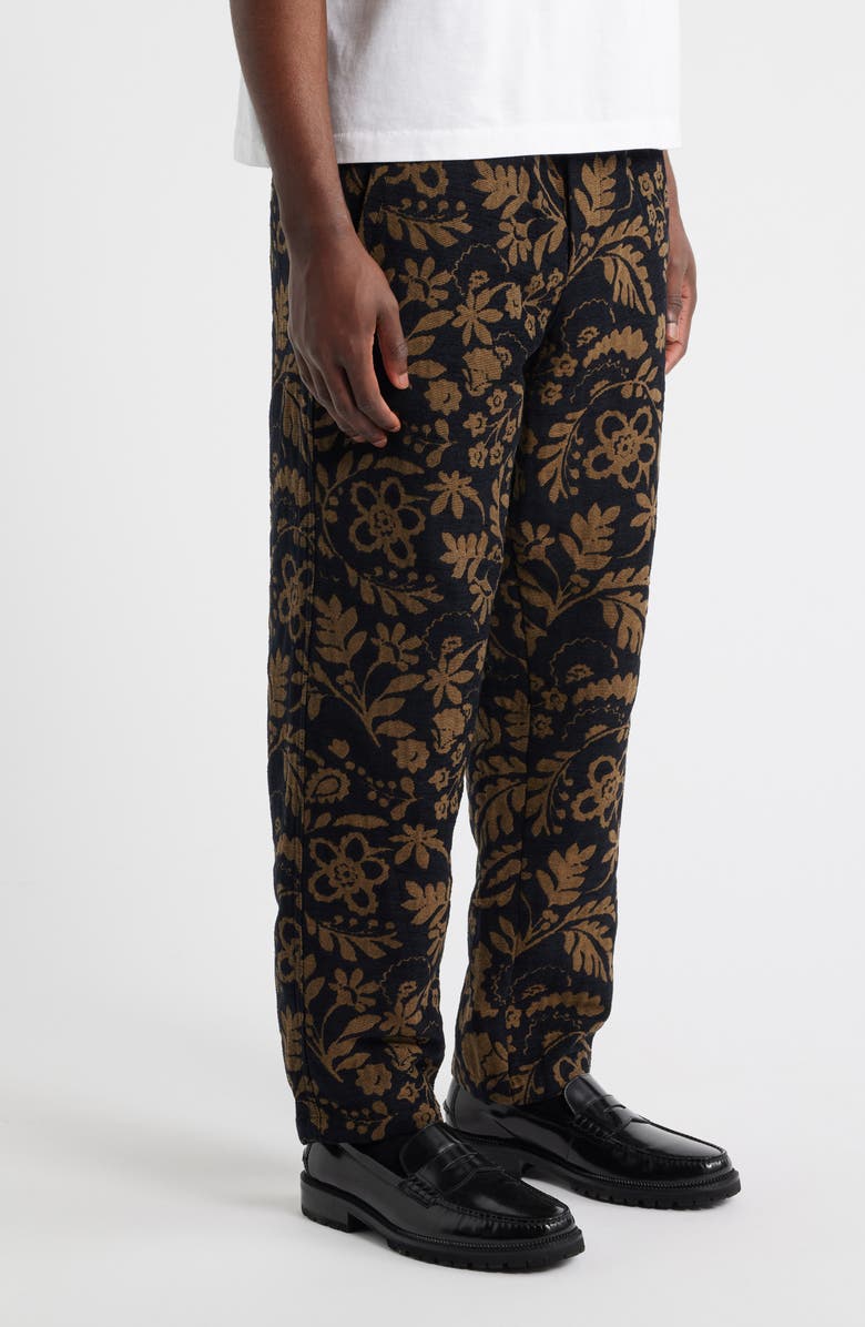 Wax London Tyne Recycled Cotton Blend Floral Jacquard Pants, Alternate, color, Black / Khaki