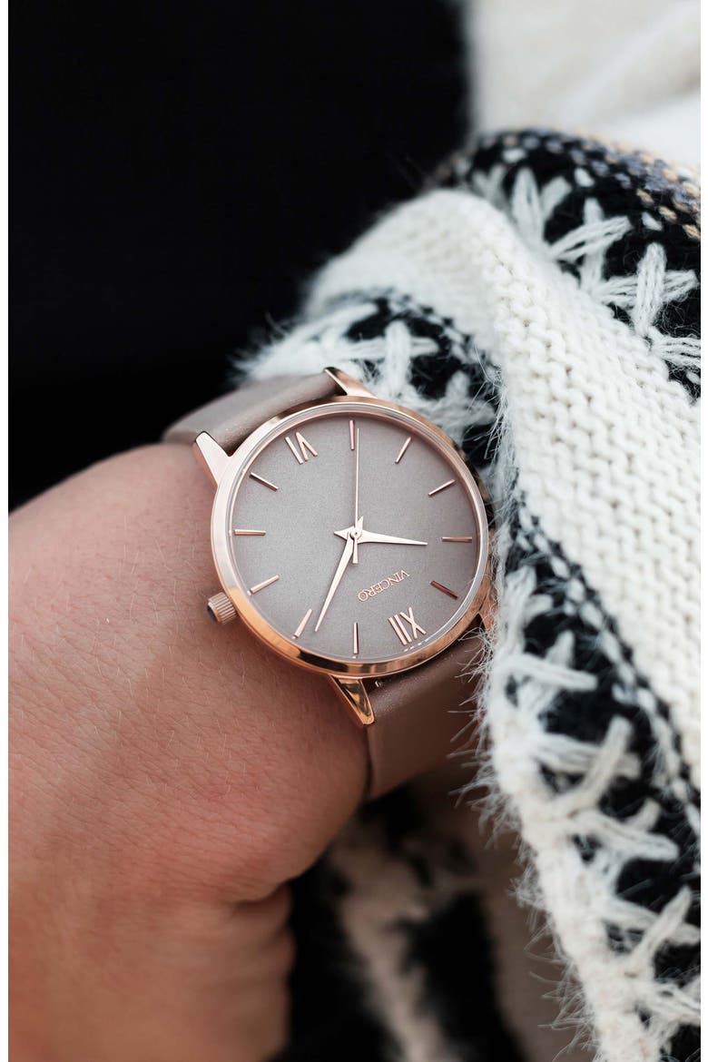 Eros Petite Leather Strap Watch, 33mm, Alternate, color, ROSE GOLD/ TAUPE