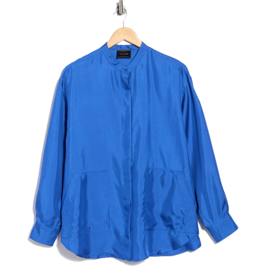 Longchamp Long Sleeve Silk Tunic In Cobalt