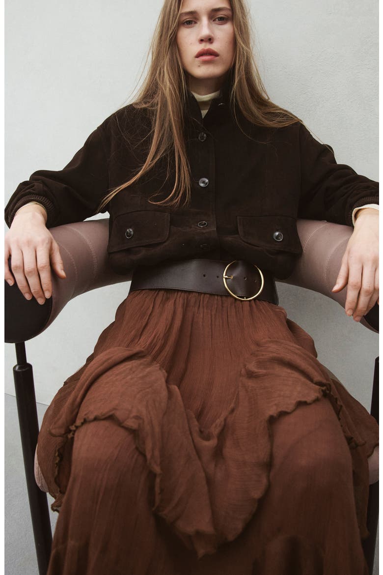 Ruffled Chiffon Maxi Skirt, Alternate, color, BROWN