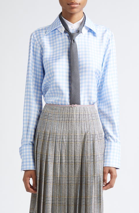 Gingham Silk Twill Button-Up Shirt