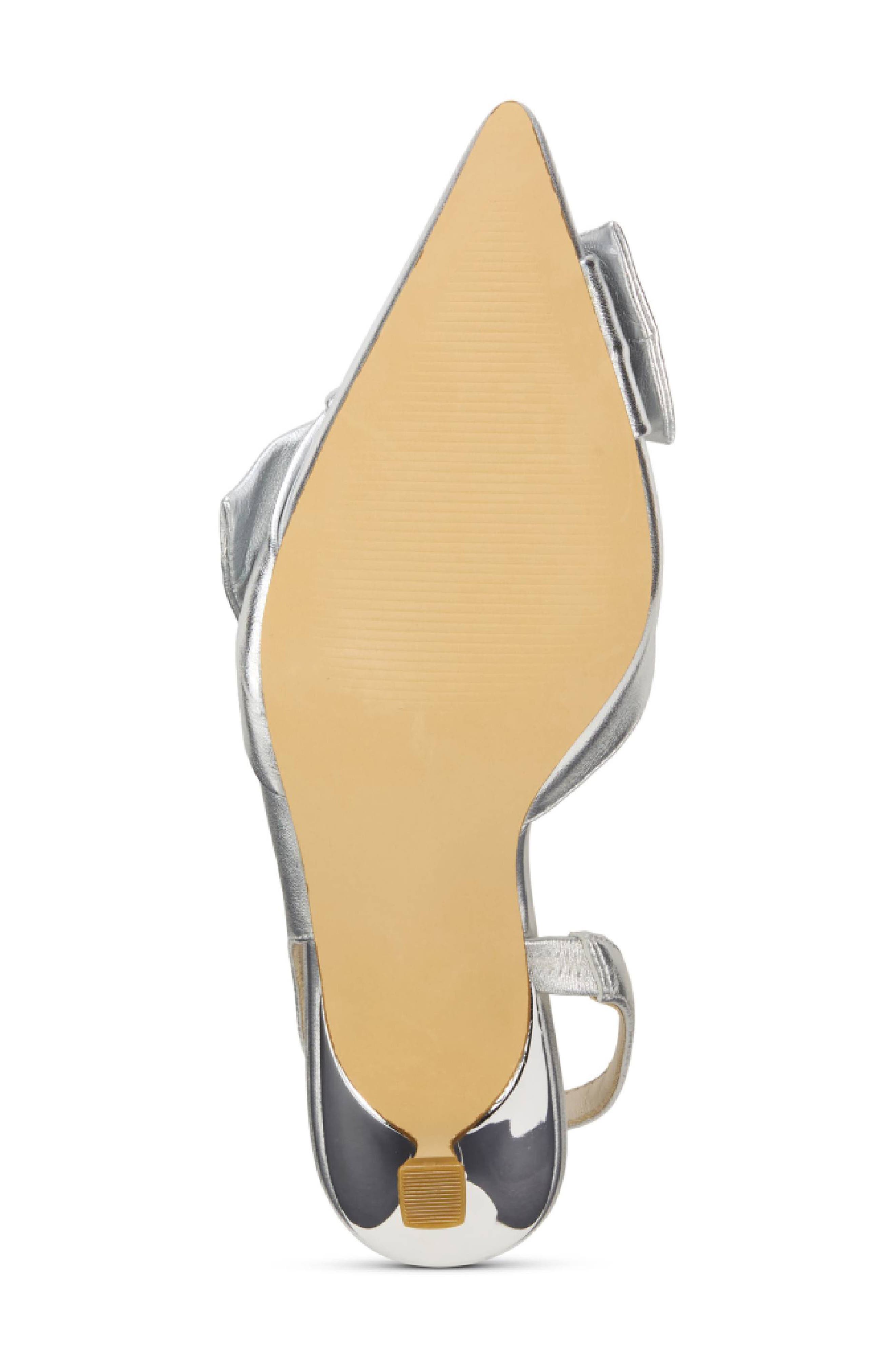 Yosi Samra Kaleigh Bow Slingback Pointed Toe Kitten Heel Pump, Alternate, color, Silver
