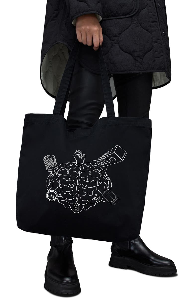 AllSaints Black Girls Smile Tote, Alternate, color,