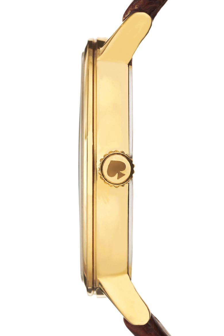 'metro' embossed leather strap watch, 34mm, Alternate, color, DEEP CARAMEL