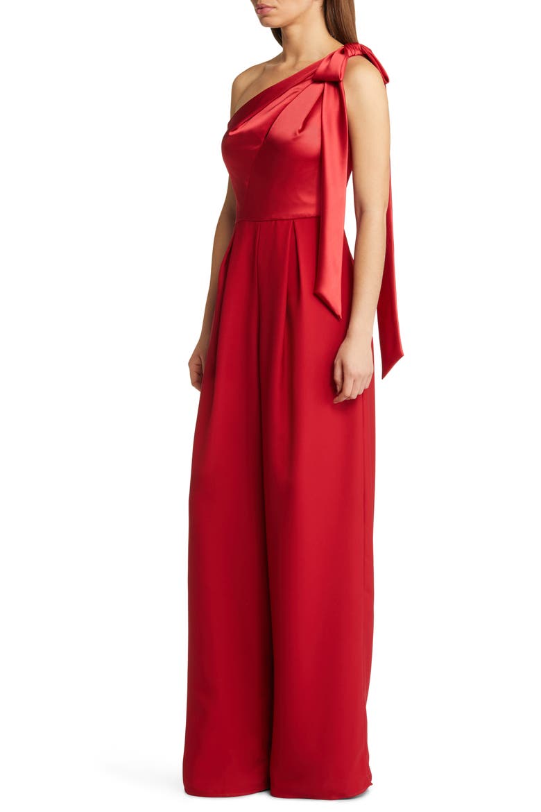 One-Shoulder Wide Leg Satin Jumpsuit, Alternate, color, LIPSTICK RED