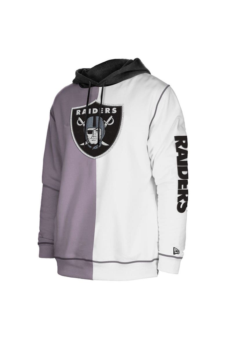 Men's New Era  Silver/White Las Vegas Raiders Third Down Split Raglan Pullover Hoodie, Alternate, color, Silver
