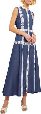 Misook Eyelet Trim Sleeveless Cotton Dress