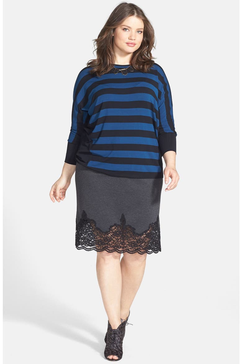 Lace Panel Pencil Skirt, Alternate, color, DARK HEATHER GREY