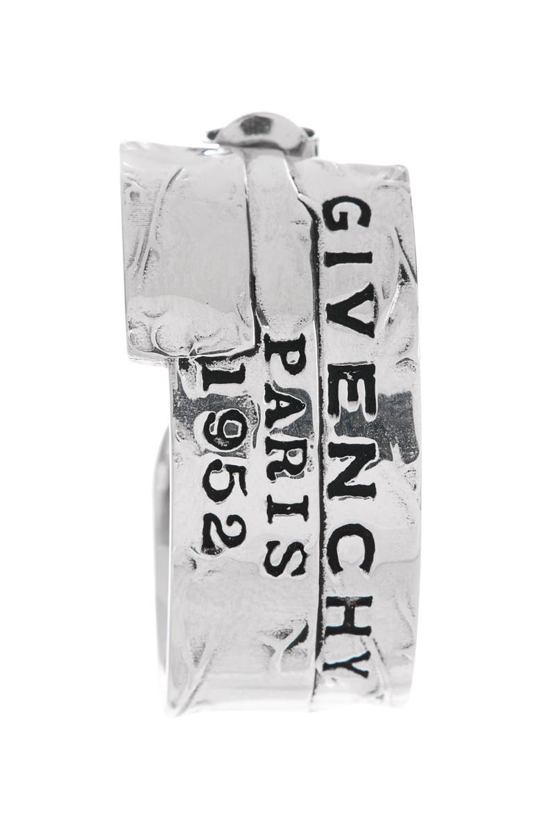 Givenchy Tape Logo Hoop Earrings, Alternate, color, Antique Silver