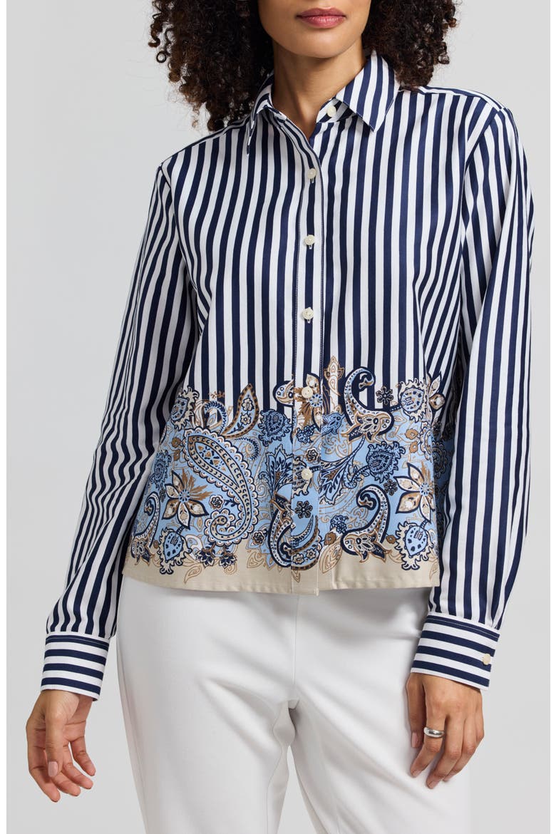 Jodie Stripe & Paisley Print Button Down Blouse, Main, color, BLUE MULTI