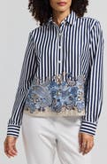 Foxcroft Jodie Stripe & Paisley Print Button Down Blouse