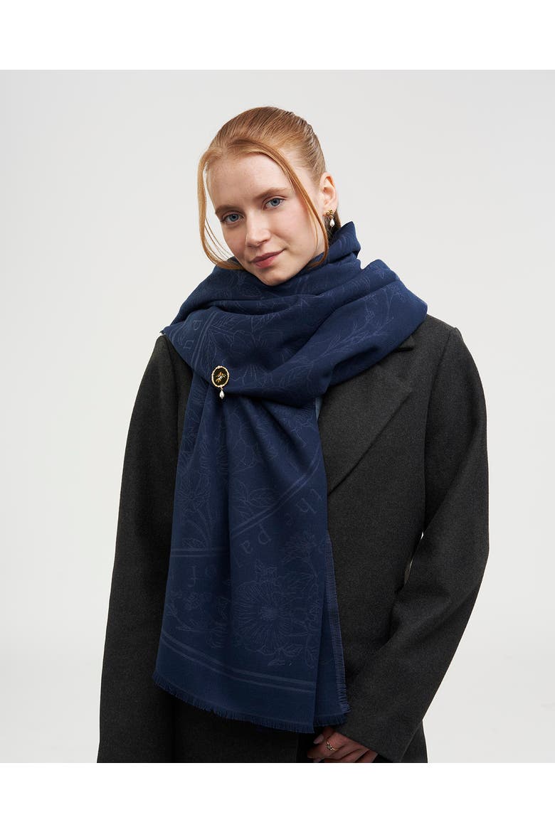 Selene Large Square Jacquard Scarf, Alternate, color, Navy