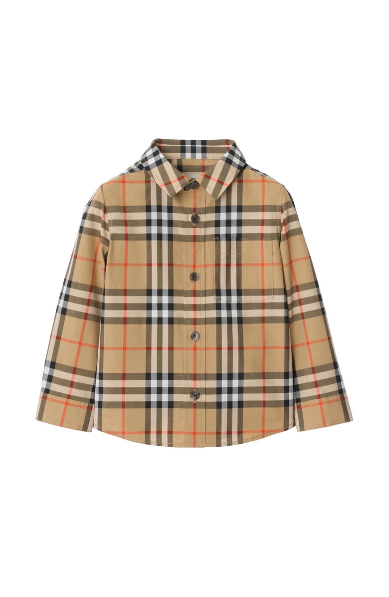 Burberry Check Cotton Shirt, Main, color, Sand Beige