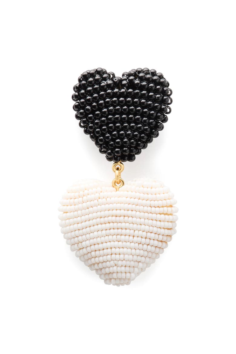 heart you beaded double drop earrings, Alternate, color, BLACK/ WHITE