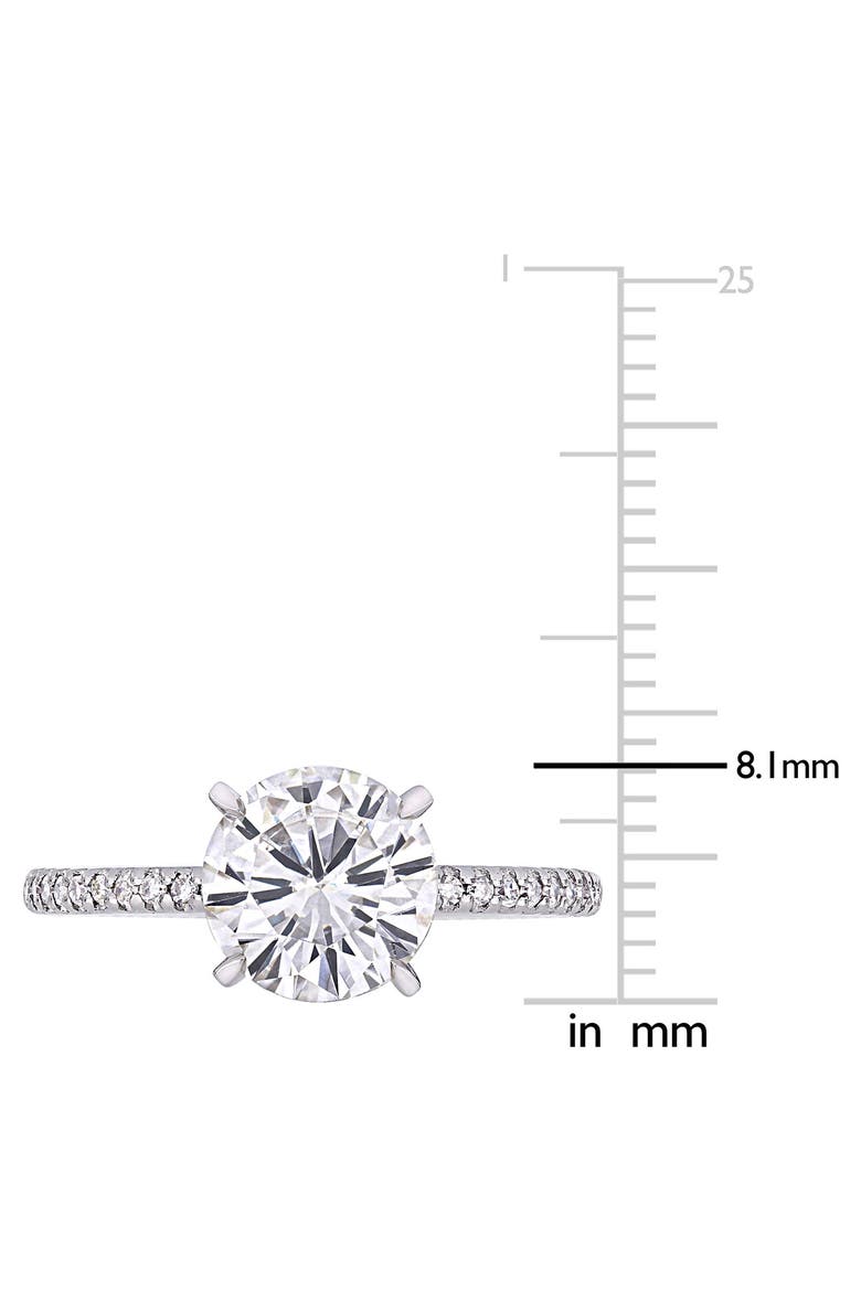 14K White Gold Round Lab Created Moissanite & Diamond Ring - 0.11ct., Alternate, color, SILVER