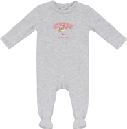 Whipped Cocoa Cotton Spandex Sis Embroidered Bear Snap Back Footed Romper