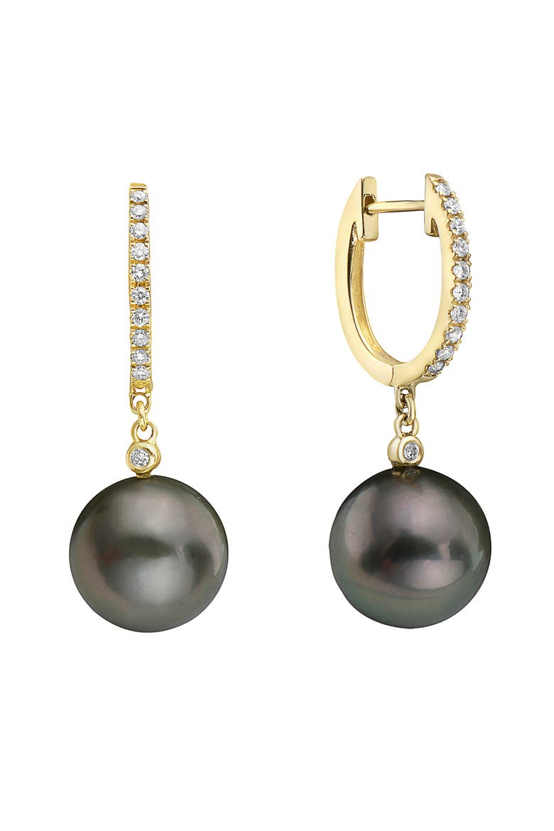 14K Yellow Gold ,Black/Tahitian Pearl Earrings, Alternate, color, Hematite and FW Blush Pearl