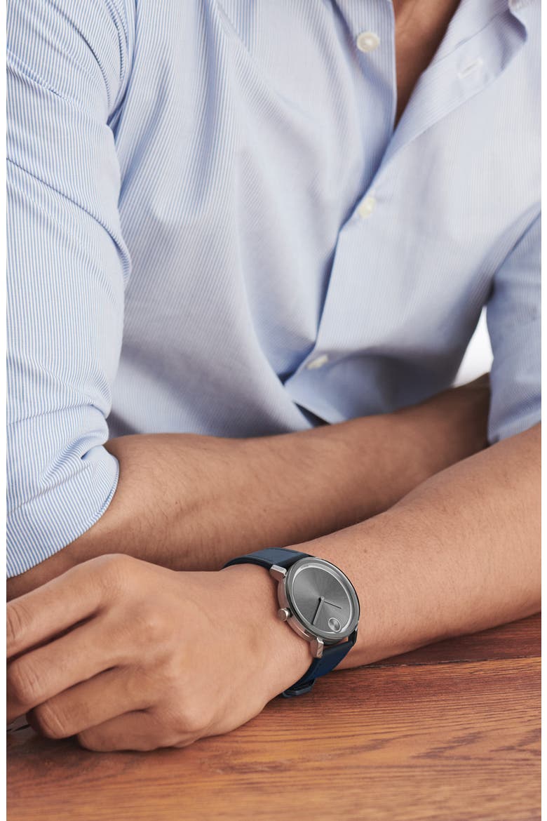Bold Leather Strap Watch, 40mm, Alternate, color, NAVY/ GREY