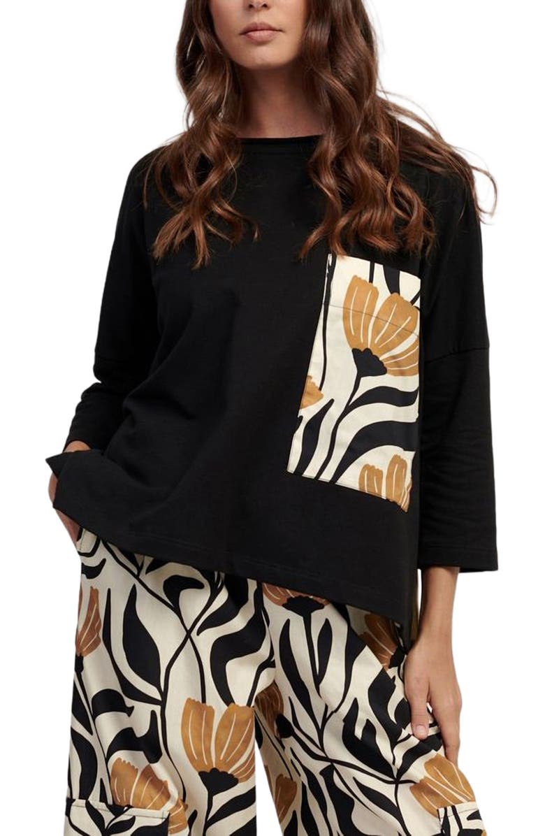 Alembika Boxy tee with contrast tulip print patch pocket, Main, color,