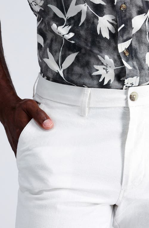Kenneth Cole Cotton & Linen Blend Flat Front Chinos In White