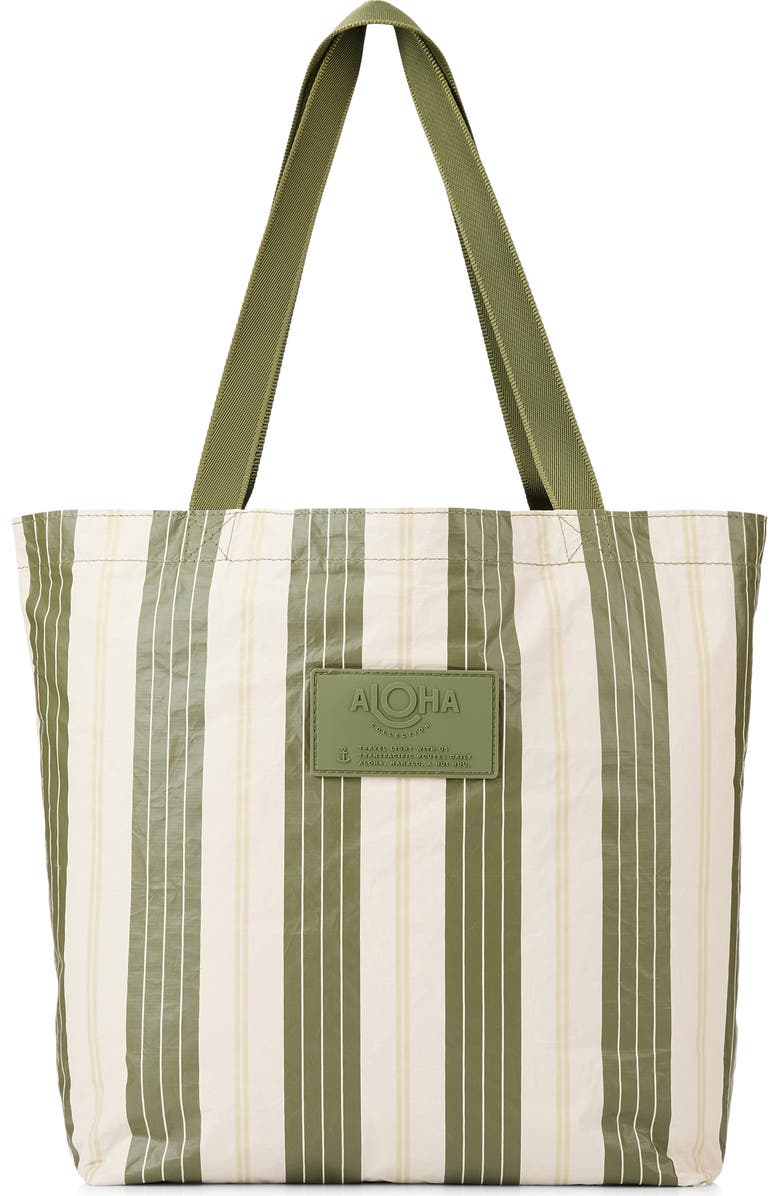 Aloha Collection Market Stripe Reversible Water Resistant Tyvek<sup>®</sup> Tote, Main, color, Olive/ Sandstone