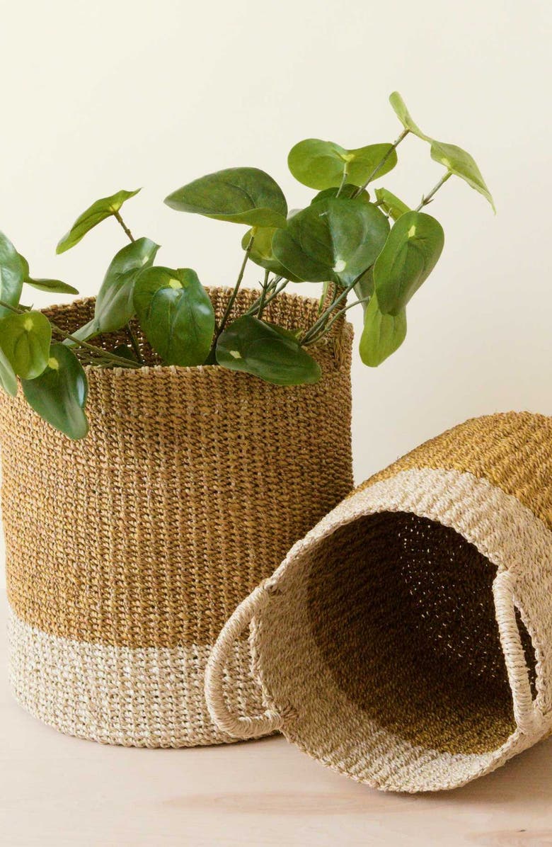 LIKHA Cylinder Floor Basket with Handles, Set of 2, Alternate, color, Mustard